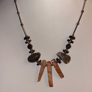 Beautiful Vintage Sterling Silver Natural Stone Fan Necklace